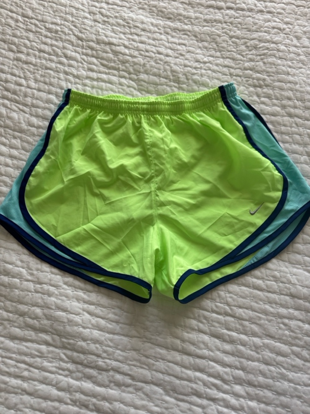 Nike Women’s Dri Fit Running Short, Retro Lime Green/ Aqua, Sz Med
